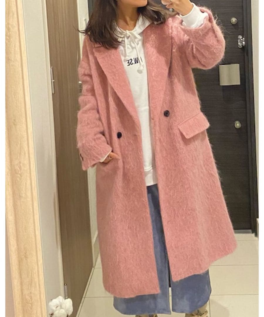 極美品 ザラ ZARA アルパカ ピンク シャギーコート マンテコ ロングコート