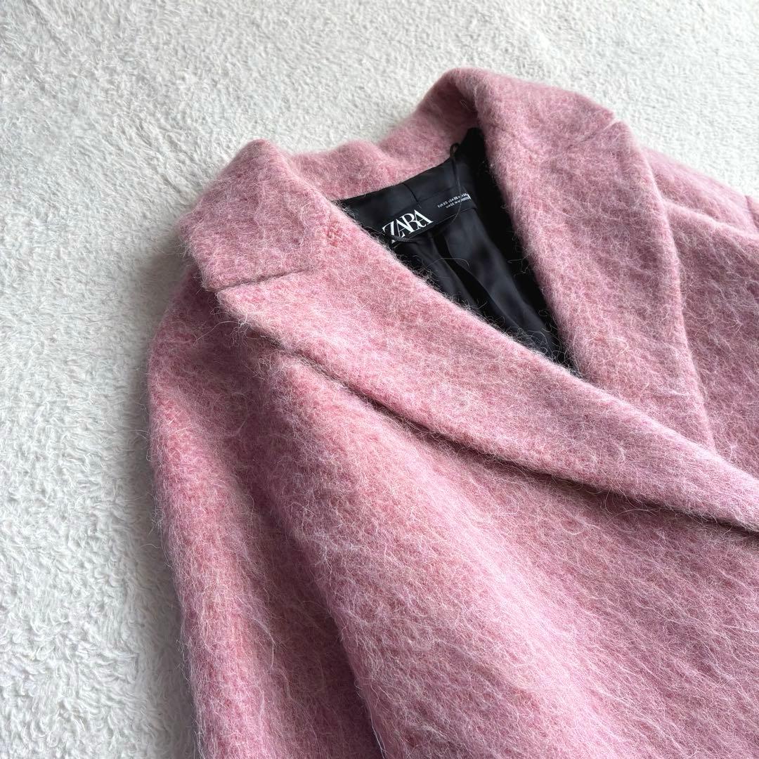 極美品 ザラ ZARA アルパカ ピンク シャギーコート マンテコ ロングコート