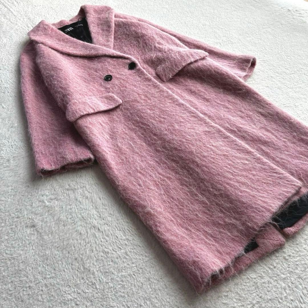 極美品 ザラ ZARA アルパカ ピンク シャギーコート マンテコ ロングコート