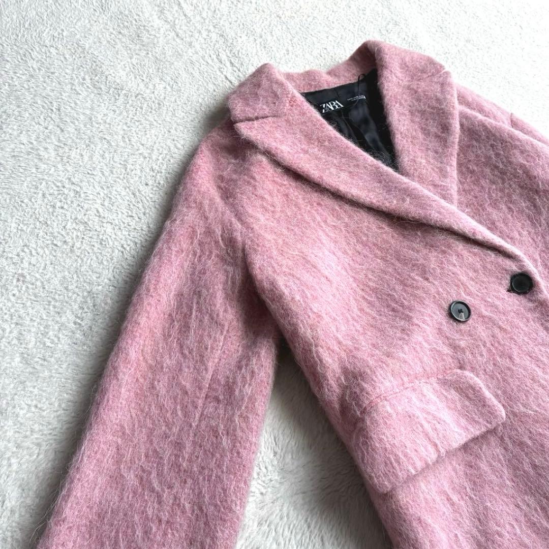 極美品 ザラ ZARA アルパカ ピンク シャギーコート マンテコ ロングコート