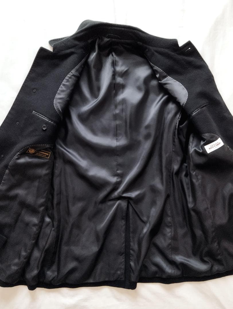 【美品】カシミヤ 100% ステンカラーコート 黒 テイジン メンズショップ