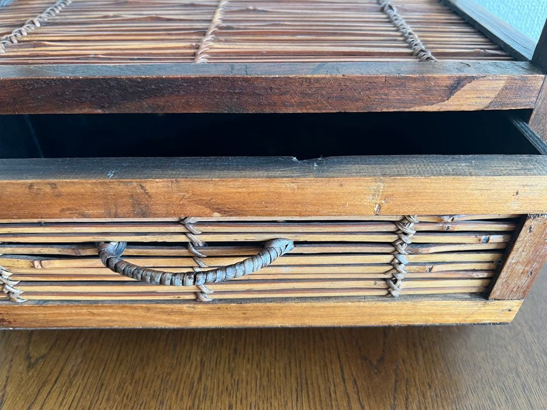 アジアン バンブー 木製2段ラック 引き出し付 37×19×39cm