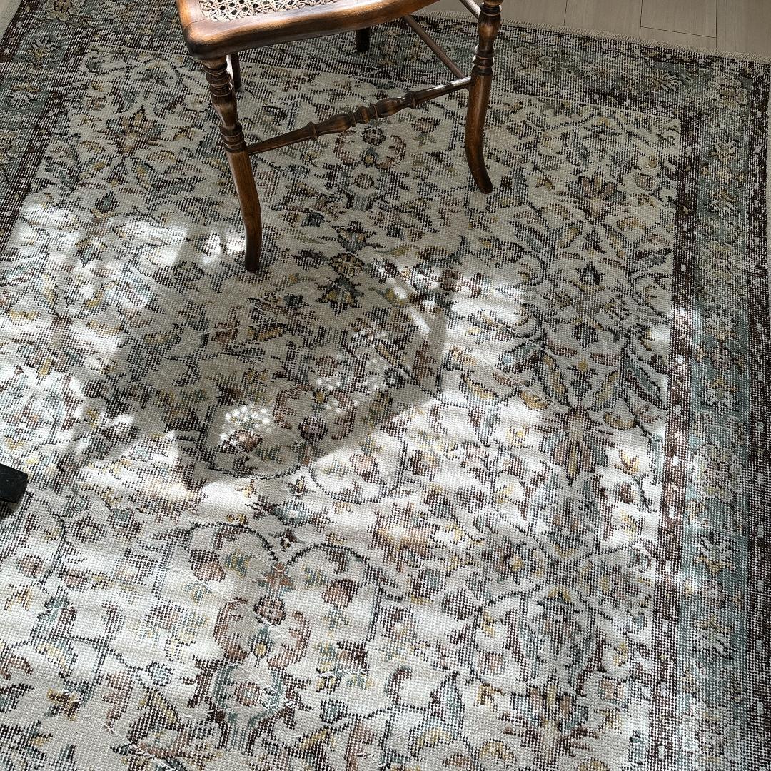 トルコヴィンテージラグ A52 大判 クリーム ベージュ セージグリーン