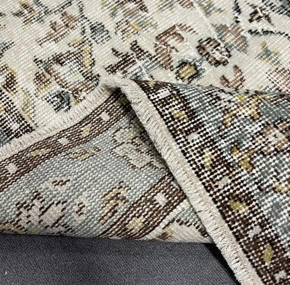 トルコヴィンテージラグ A52 大判 クリーム ベージュ セージグリーン