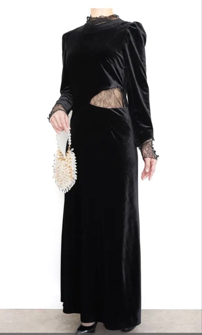 Ameri VINTAGE ブラック ベロア　ロングドレス