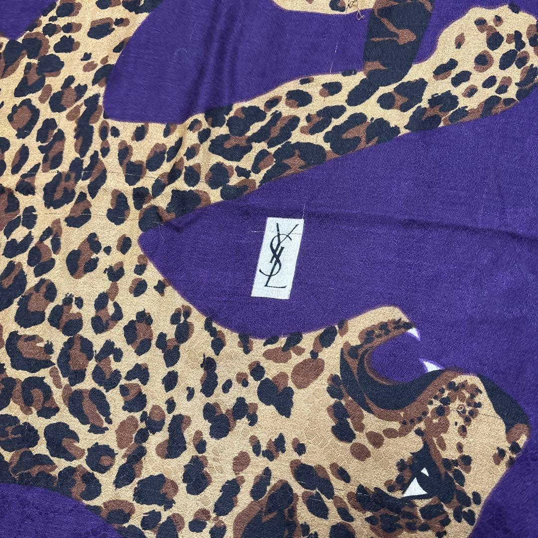 イヴサンローラン　大判　ストール　豹　レオパード　紫　142✖️ 142cm