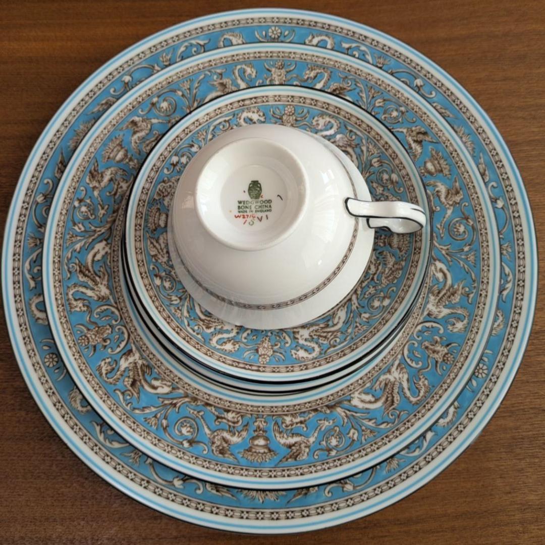 【英国ヴィンテージ】ウェッジウッド フロレンティーン ターコイズ 5点セット
