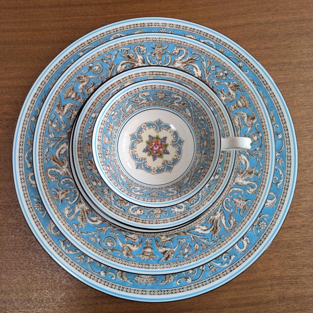 【英国ヴィンテージ】ウェッジウッド フロレンティーン ターコイズ 5点セット