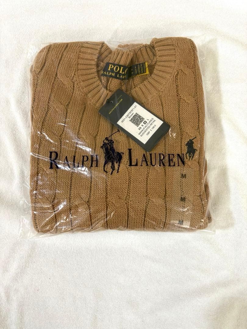 新品 ポロラルフローレン M レディース ケーブルニット キャメル コットン