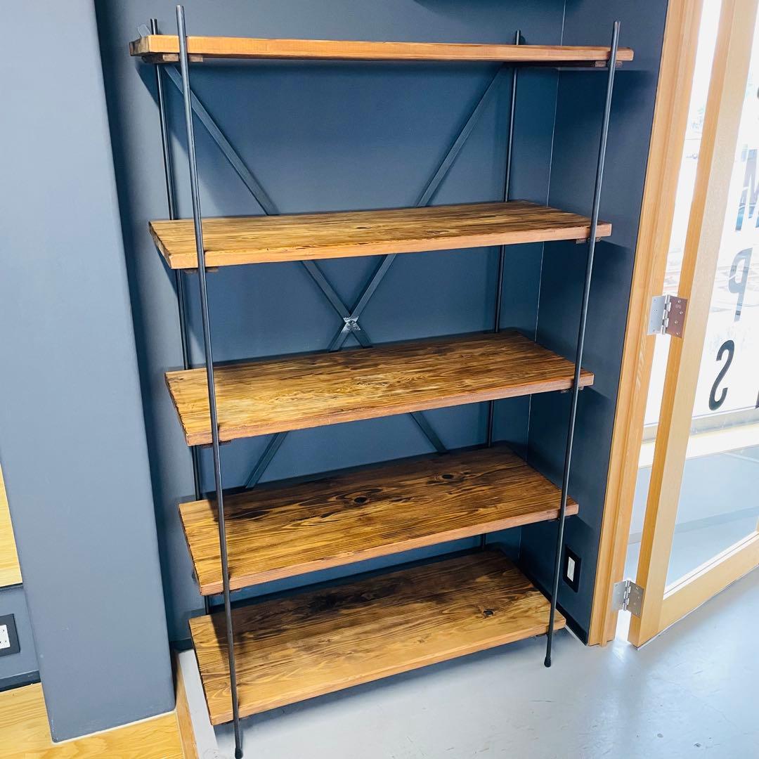 インダストリアル 5段シェルフ 幅100 高さ170 木製×スチール 店舗什器❶