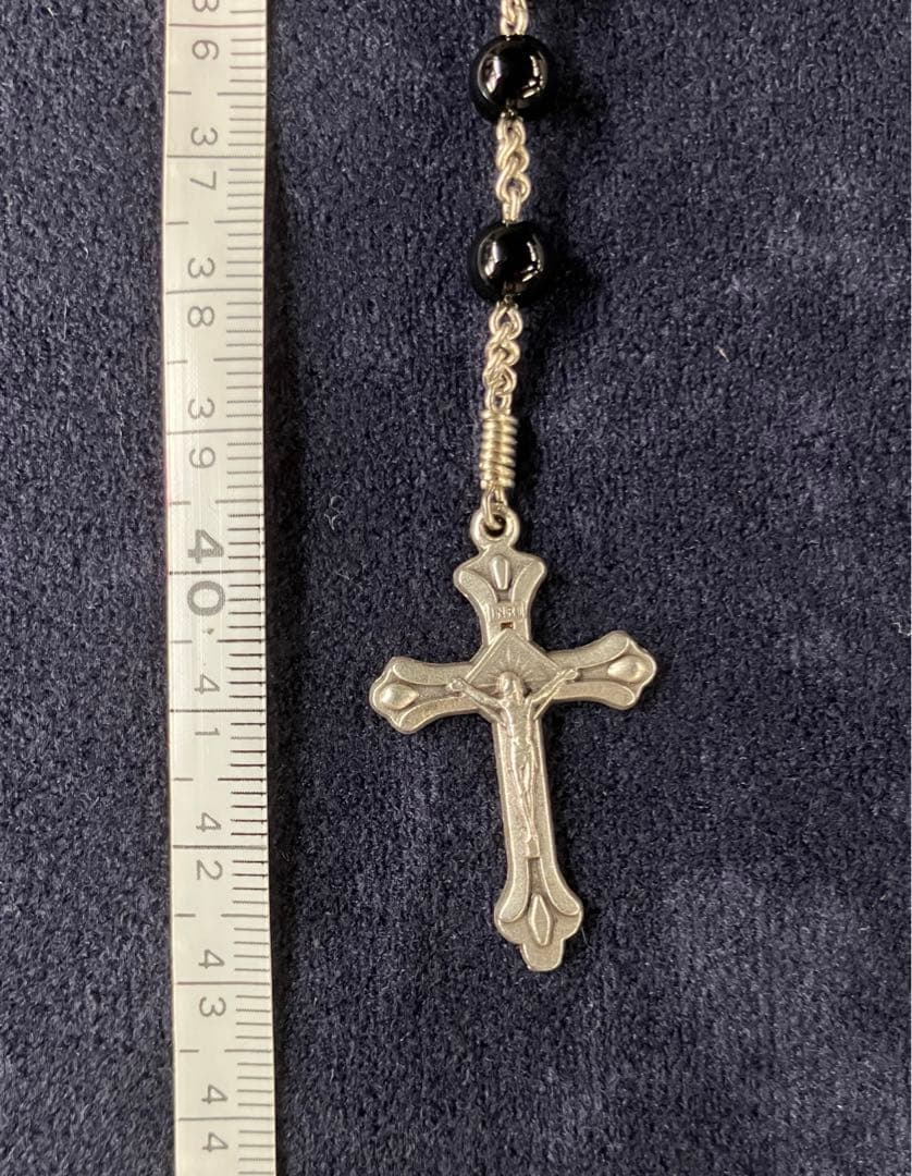 ロザリオネックレス　オニキス　手編みロザリオ　長崎編み