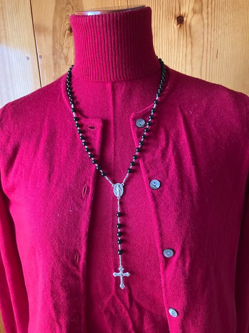 ロザリオネックレス　オニキス　手編みロザリオ　長崎編み