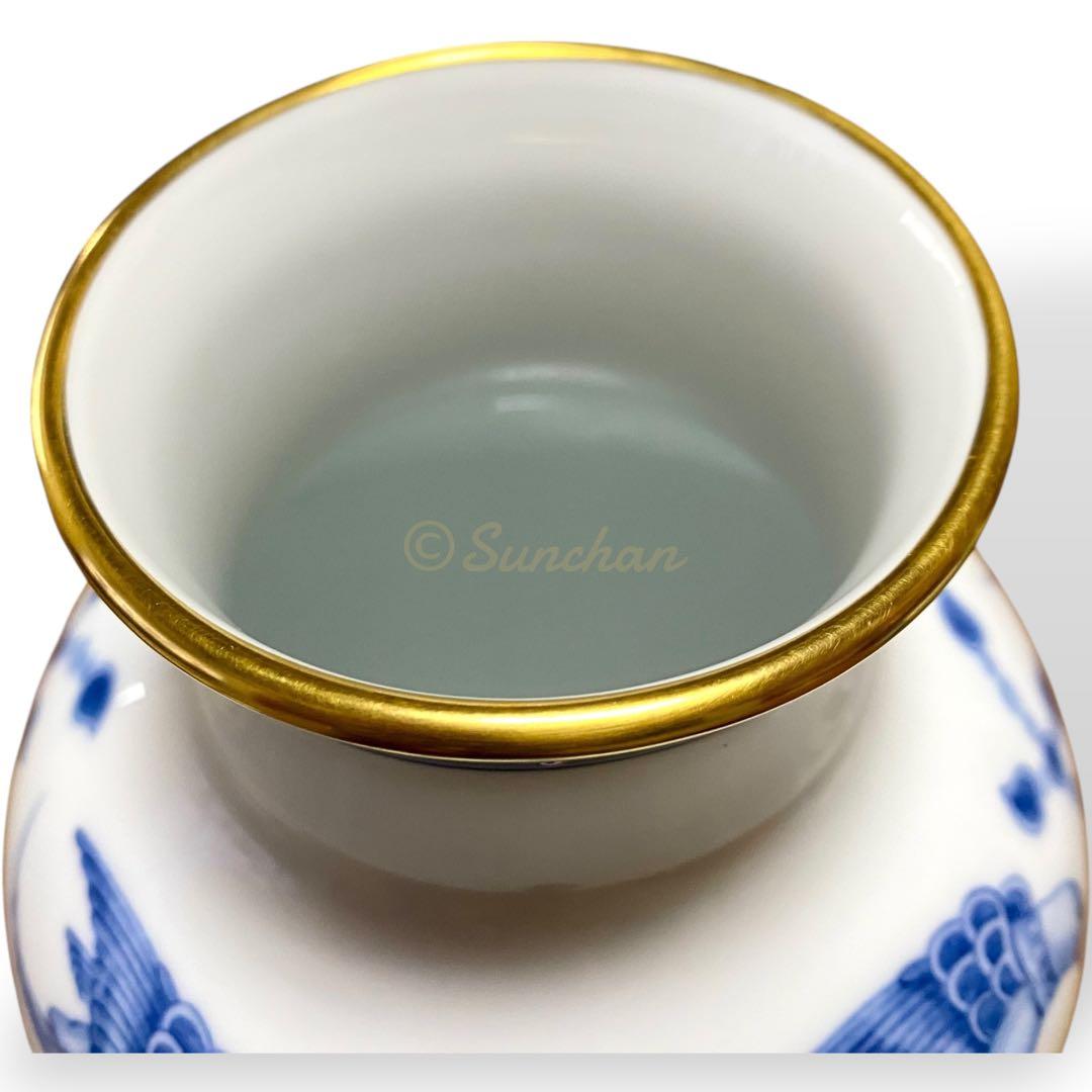 【美品】 大倉陶園 OKURA 瑞鳥文花瓶 呉須更紗鳥絵 専用箱・商品タグ付き