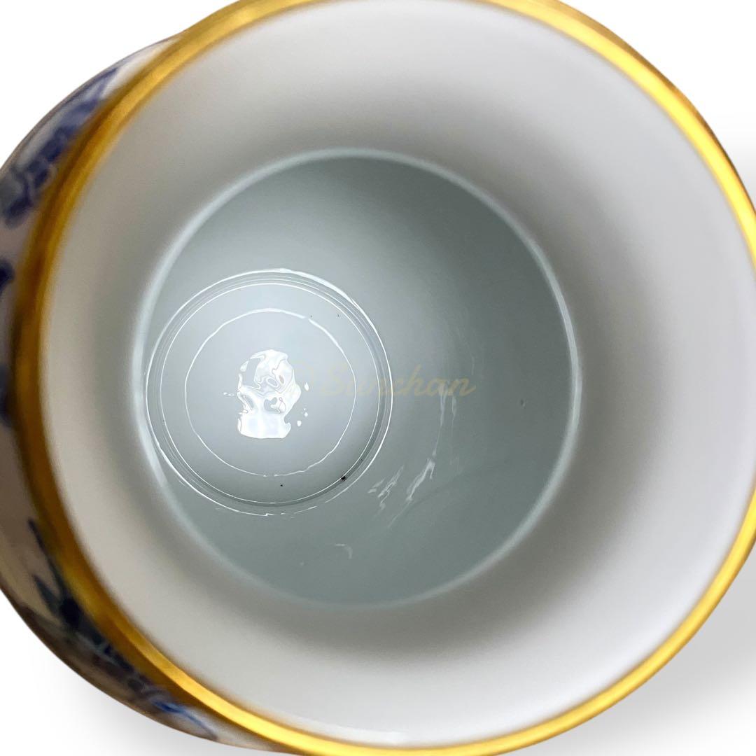 【美品】 大倉陶園 OKURA 瑞鳥文花瓶 呉須更紗鳥絵 専用箱・商品タグ付き