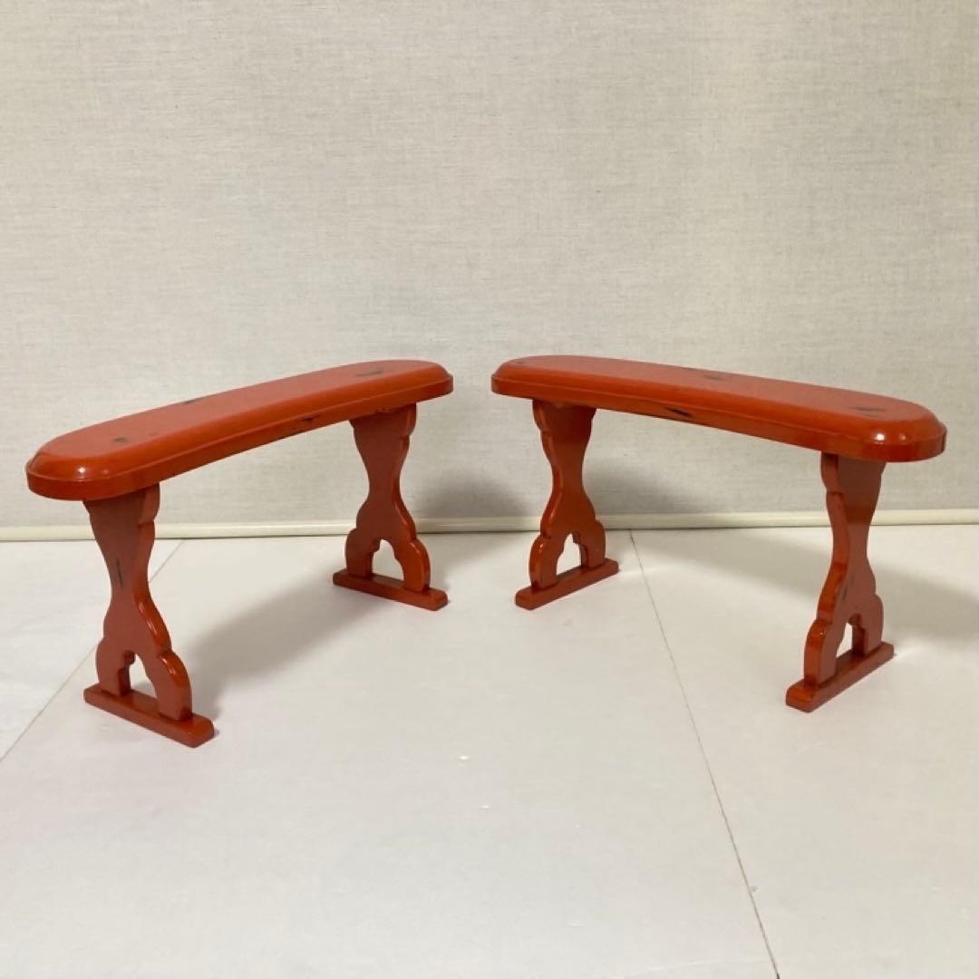 脇息 肘掛け 肘置き 朱色 根来塗 2点 和風 旅館 家具 古道具 昭和 レトロ