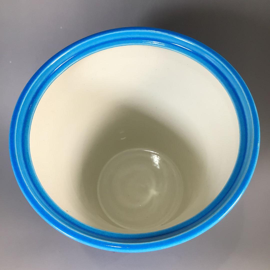 Ｎ６６５　水指　『平安　手塚祥堂造』『即中斎好写』『浅黄交趾』『末広水指』　共箱