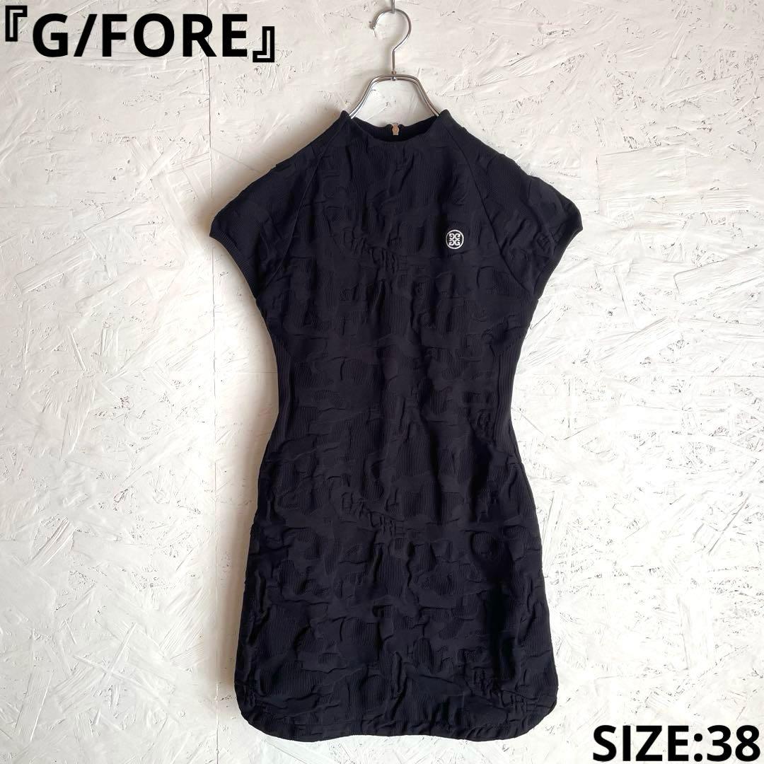 程度良好 ゴルフウェア【G/FORE】半袖ジャガードニットワンピース　黒　38