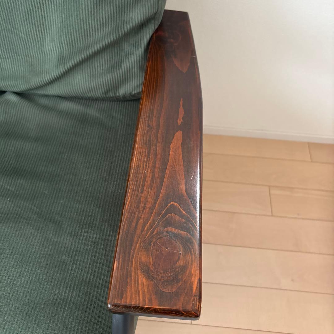 オリーブグリーン コーデュロイ 2人掛けソファ　アンティーク値下げ