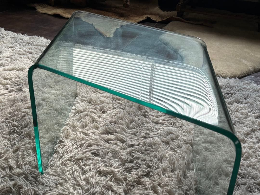 ②ガラステーブル　サイドテーブル　ローテーブル　斜めテーブル　高級家具　IZG