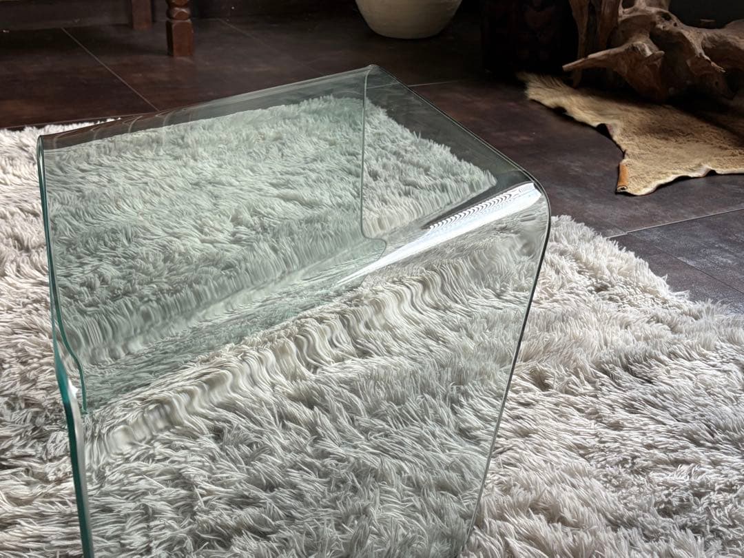 ②ガラステーブル　サイドテーブル　ローテーブル　斜めテーブル　高級家具　IZG