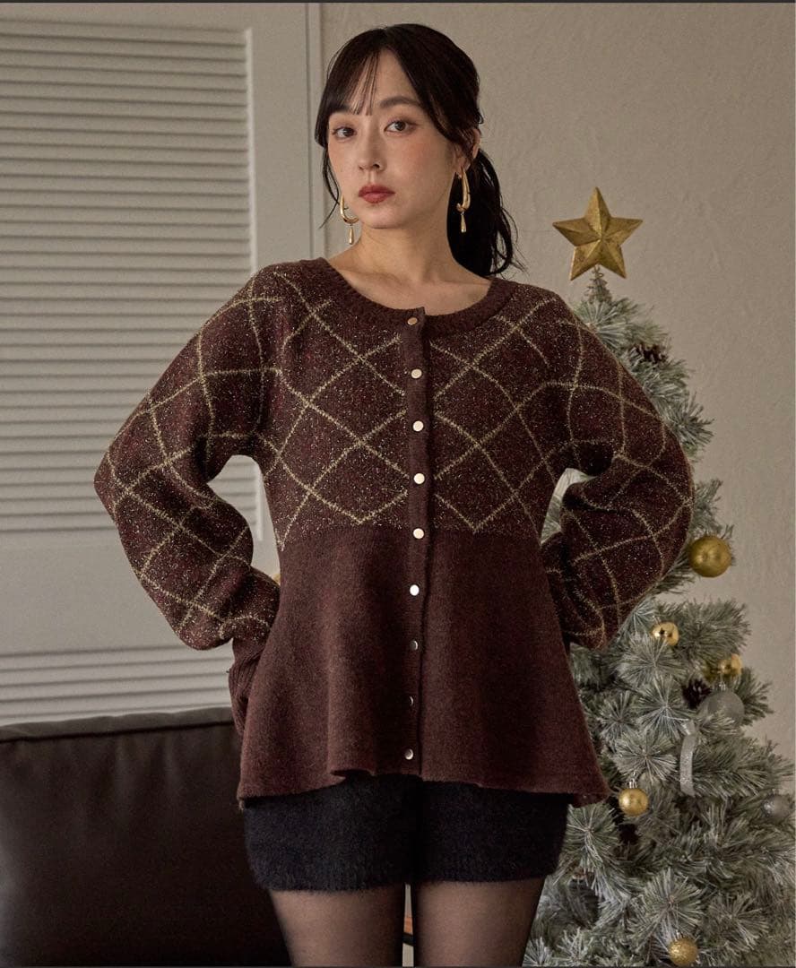 『タグ付き新品未着用』mideal アーガイルペプラムニット　ブラウン