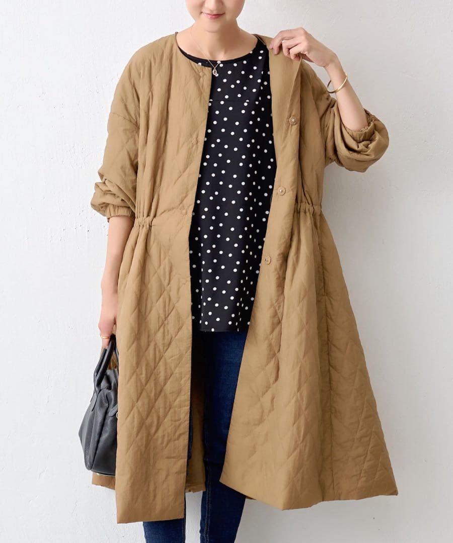 BEARDSLEY ビアズリー バルーン袖キルティングフレアーコート ベージュ