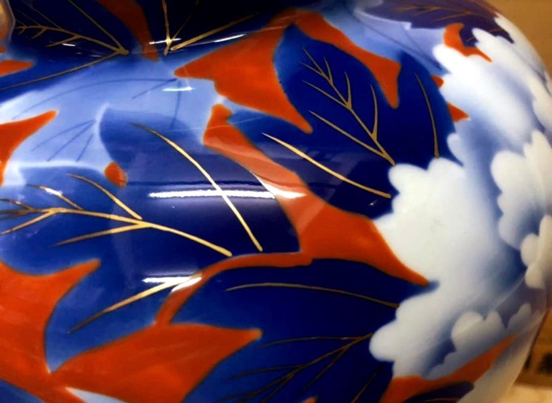 未使用/特価❕深川製磁/染付牡丹と外赤/花瓶/1点　　花生/壷/インテリア