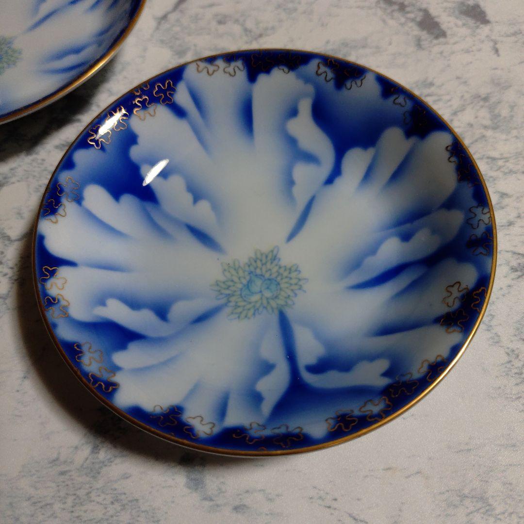 深川製磁 深小皿金ミル牡丹五客揃 新品未使用 杉共箱付