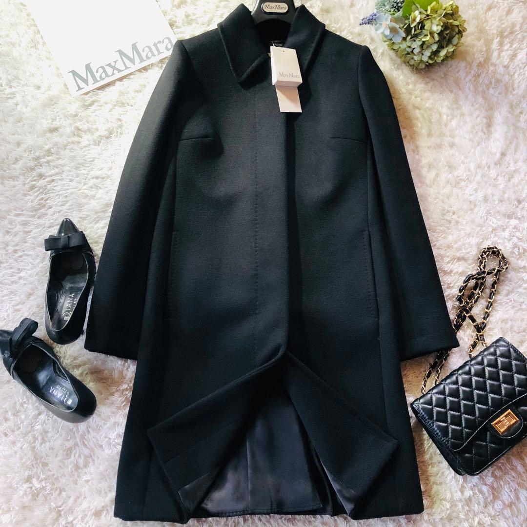 23万✨未使用 近年マックスマーラ ロングコート カシミヤ 白タグ ブラック L