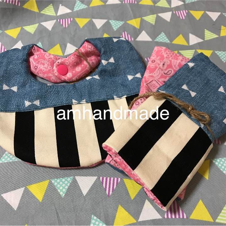 セット ヨダレパット カバー スタイ よだれかけ リボン ボーダー バンダナ