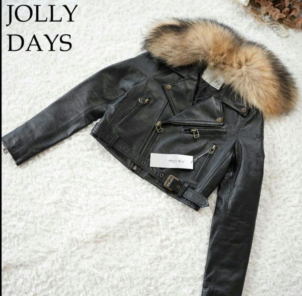 JOLLY DAYS　ラクーンファー付レザーライダースジャケット