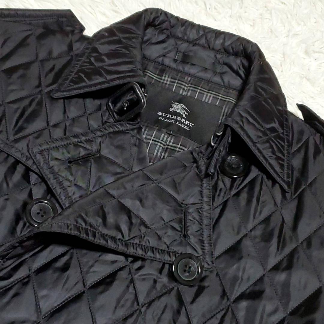 美品L バーバリーブラックレーベル 中綿キルティング トレンチ 黒 ノバチェック
