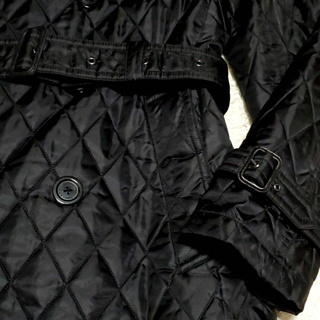 美品L バーバリーブラックレーベル 中綿キルティング トレンチ 黒 ノバチェック
