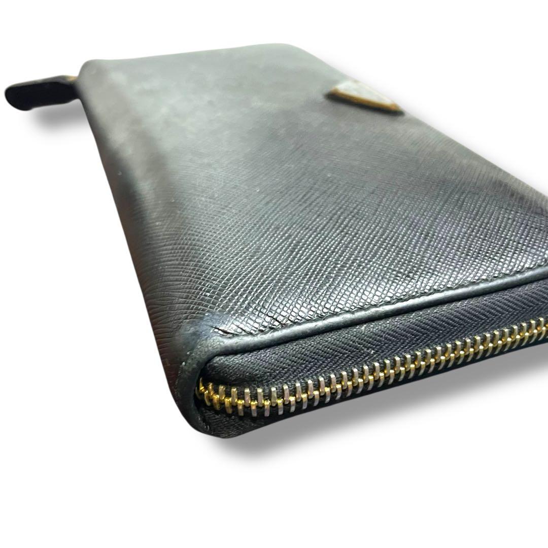 【高級】PRADA プラダ　ラウンドジップ　長財布　レザー　黒　三角ロゴ