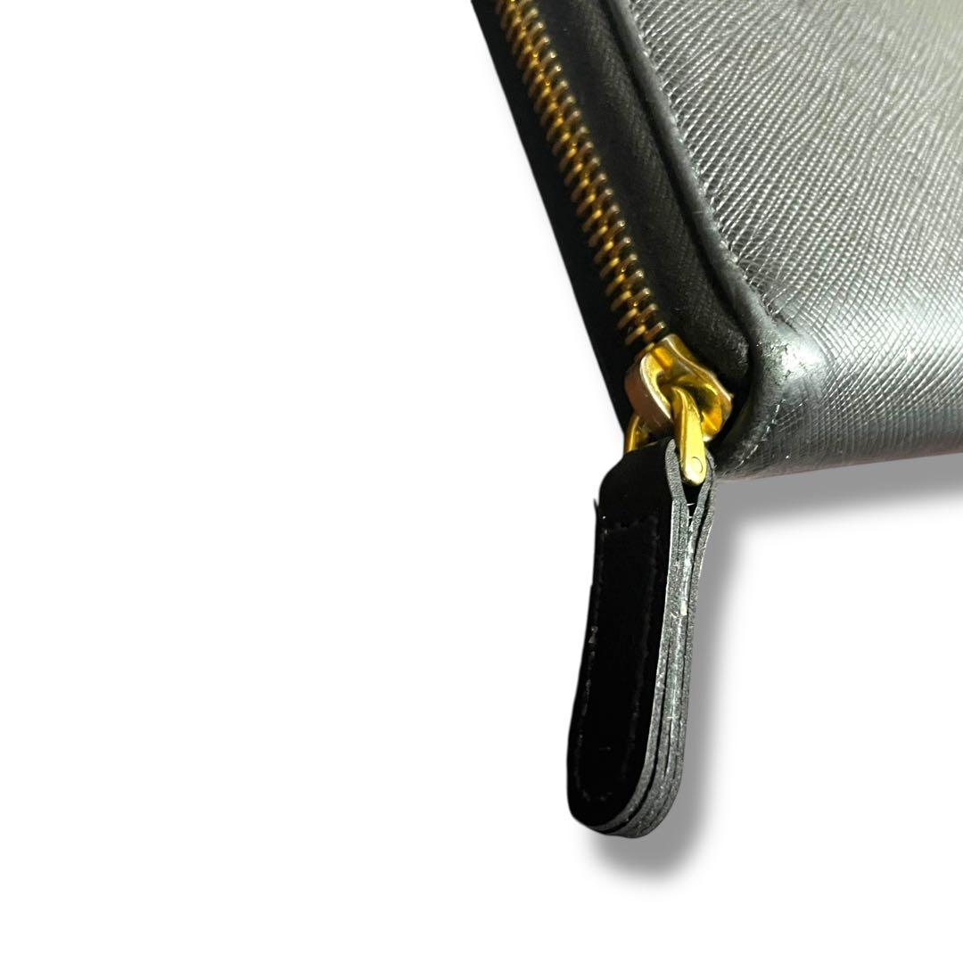 【高級】PRADA プラダ　ラウンドジップ　長財布　レザー　黒　三角ロゴ