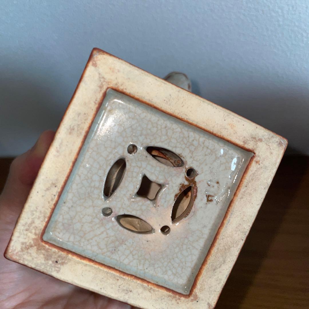 骨董品コレクション　九谷焼　時代物　香炉　蓮花模様獅子飾り