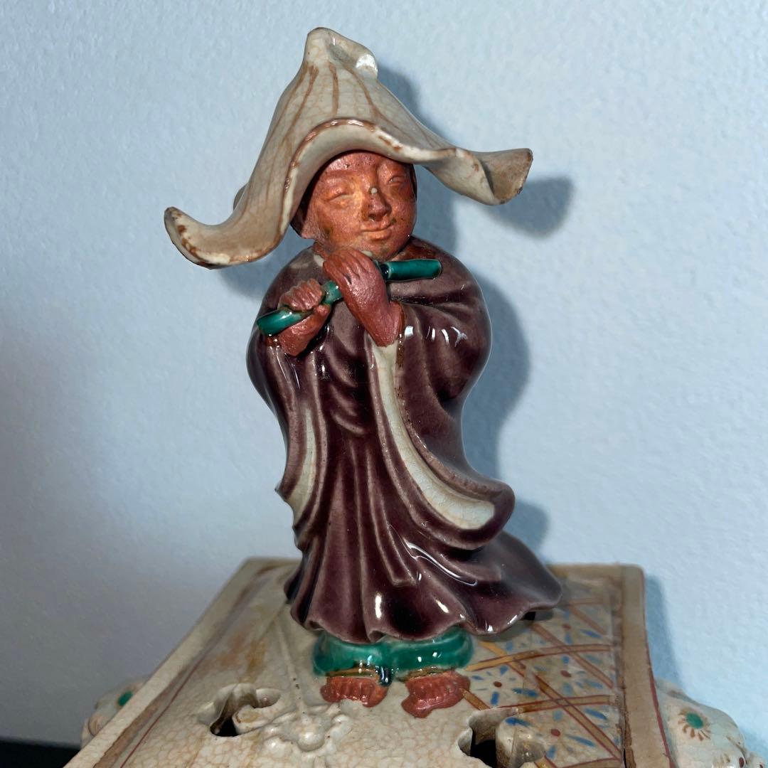 骨董品コレクション　九谷焼　時代物　香炉　蓮花模様獅子飾り