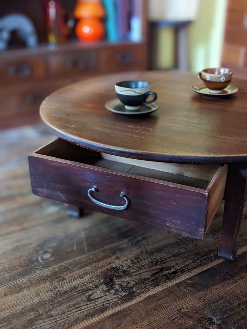 【プロフ必読⭐︎レモン】丸いアンティークローテーブル 木製円形座卓