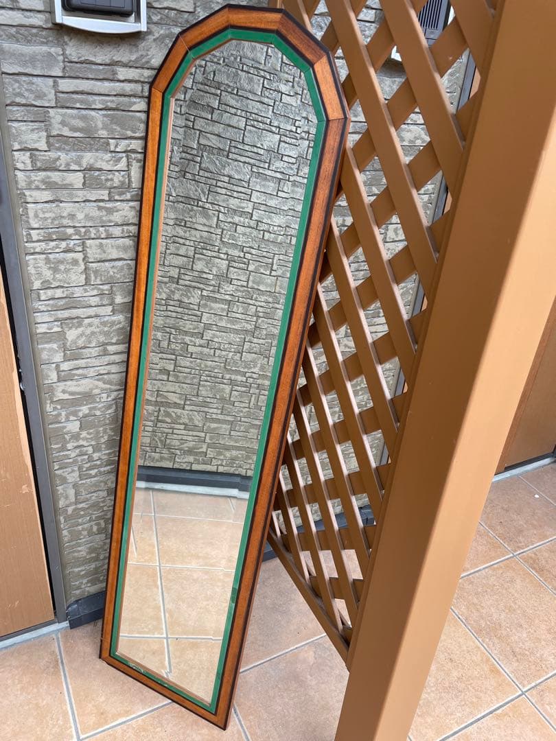 イタリア製　ミッドセンチュリー 木製フレーム 壁掛け鏡 ミラー ウォールミラー