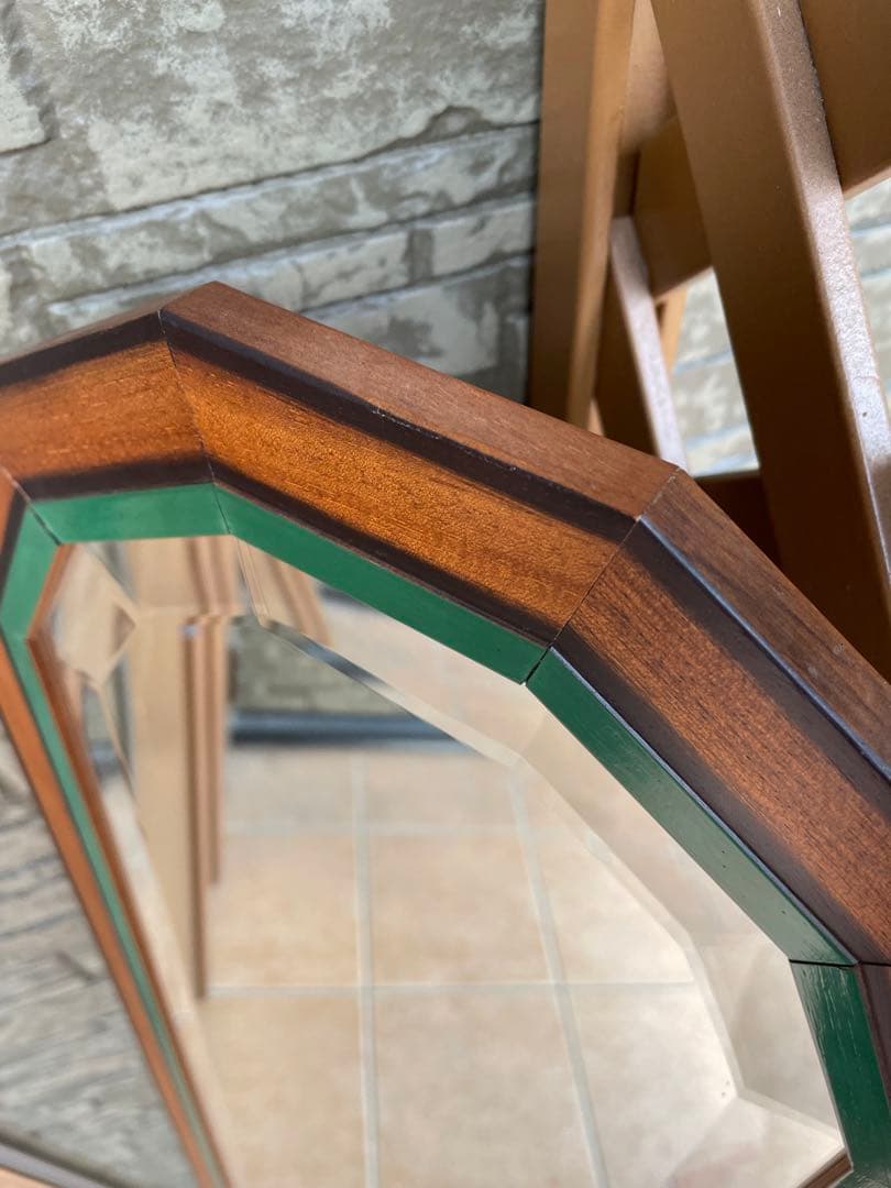 イタリア製　ミッドセンチュリー 木製フレーム 壁掛け鏡 ミラー ウォールミラー