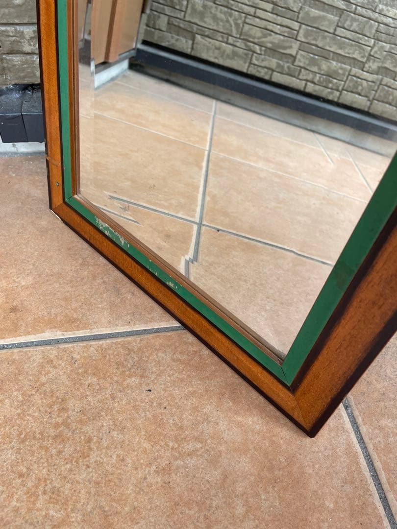 イタリア製　ミッドセンチュリー 木製フレーム 壁掛け鏡 ミラー ウォールミラー