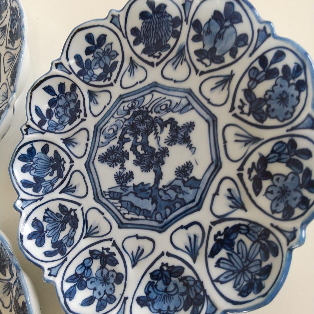 源右衛門窯⭐️染付輪花 銘々皿 三枚組