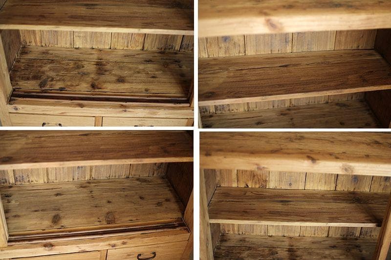 味のある大きな木枠のガラス戸棚　引き出し4杯