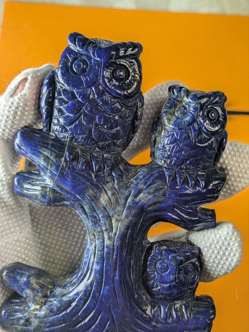 天然石 ラピスラズリのふくろうの親子の置物です。工芸品！一点物！