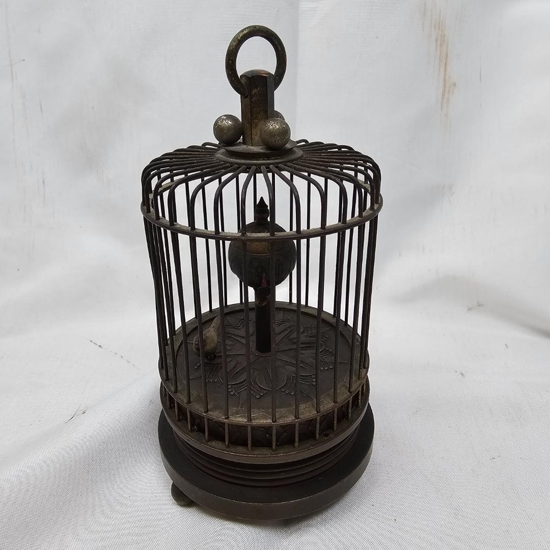 【超希少】戦前 レトロ ゼンマイ式 置時計 象 鳥かご 飾り物 ギミック時計