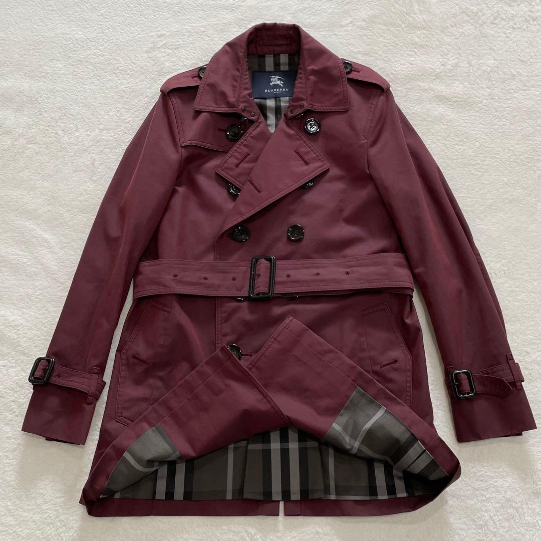 バーバリーロンドン　トレンチコート　ボルドー　メガチェック　ベルト　撥水加工