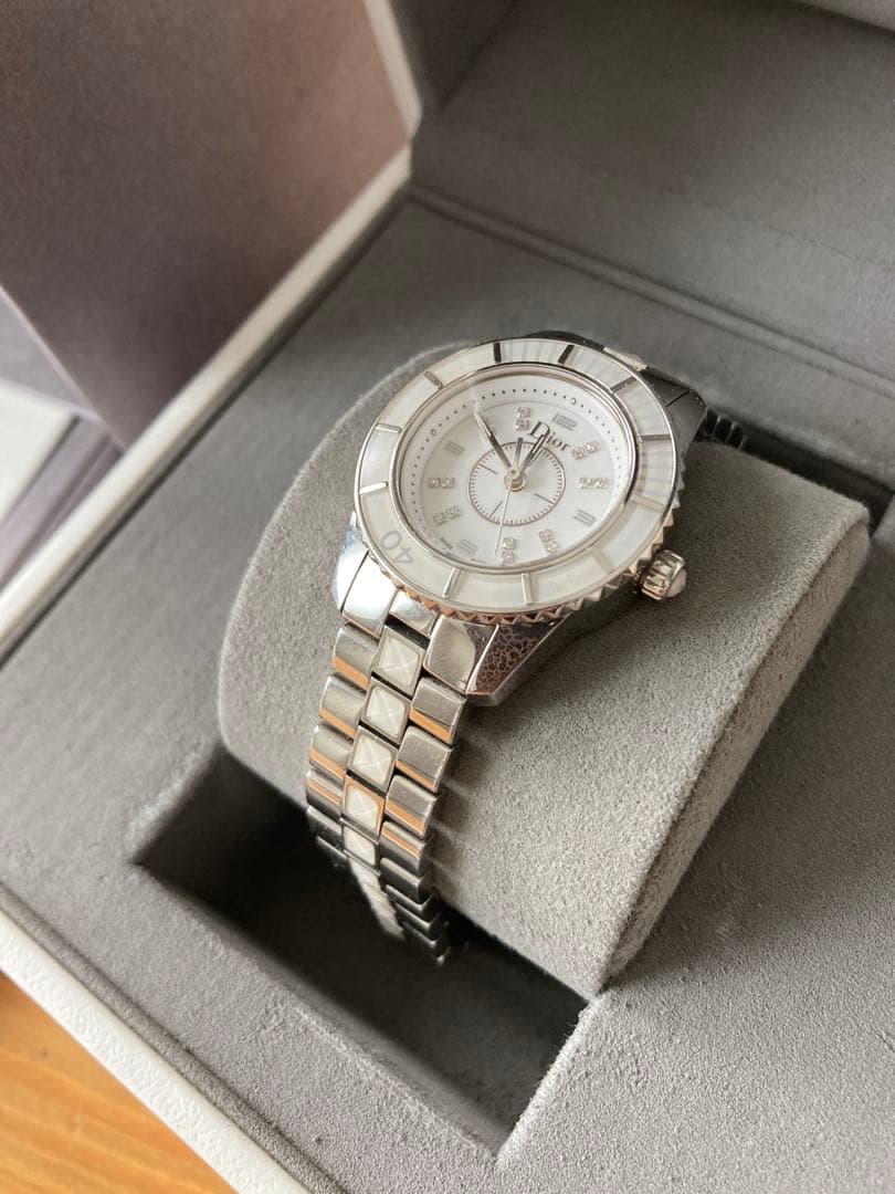 ディオール Dior CD112112 クリスタル ダイヤモンド クォーツ稼動品