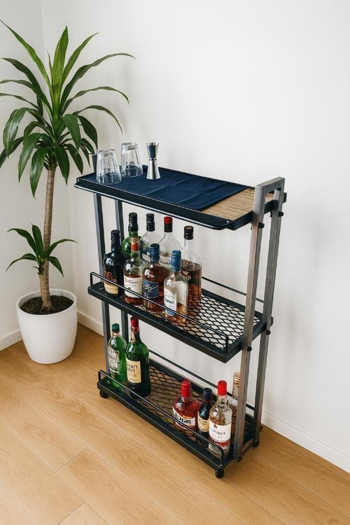 アイアンバーワゴン インダストリアル　ウィスキーラック　重厚溶接