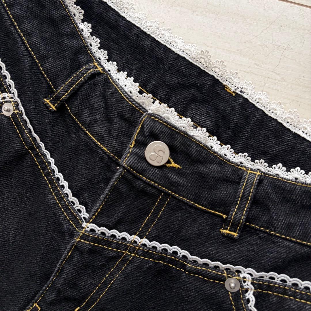 パンツ Andwang silent(and) lace denim pants M