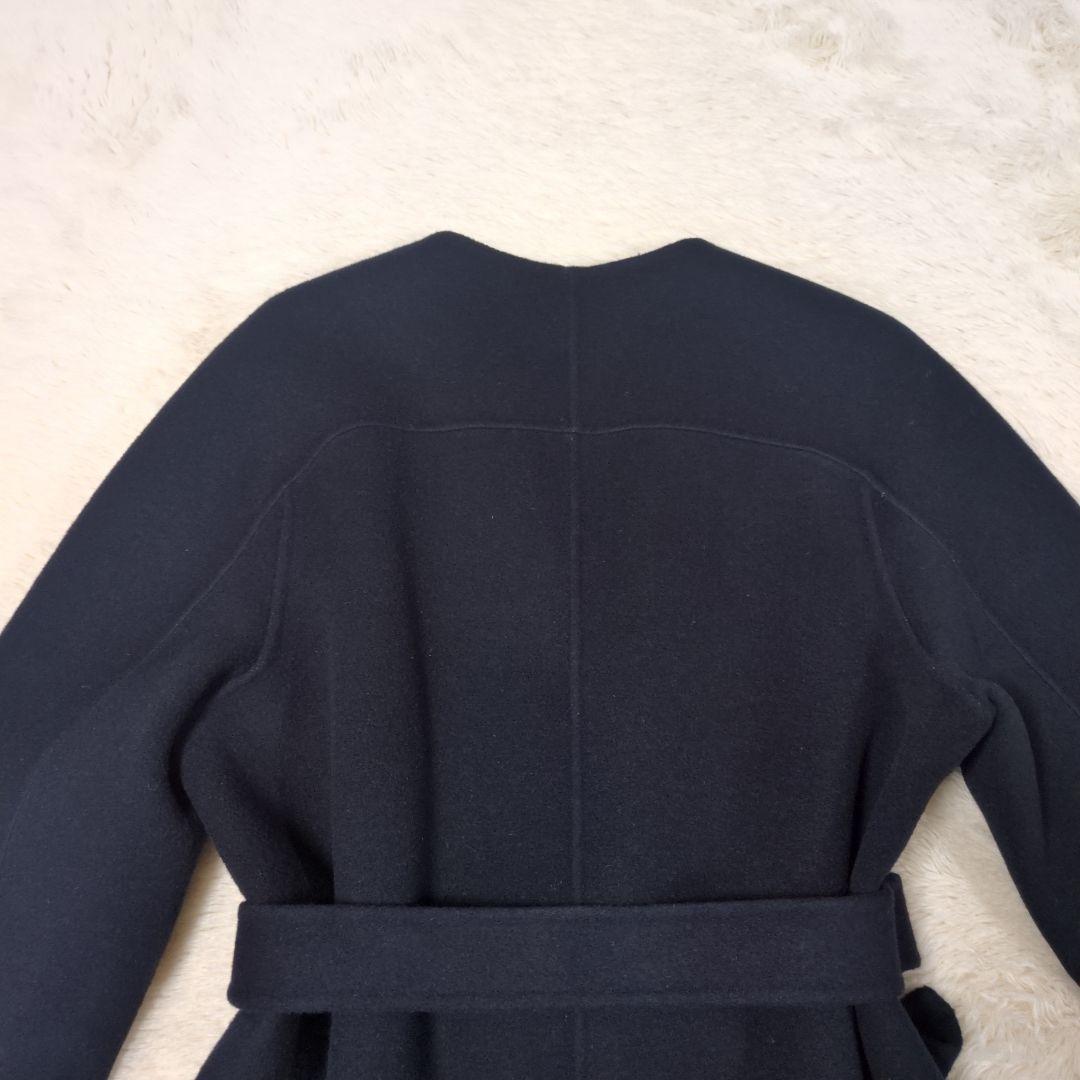 美品 ANAYI アナイ ウール ノーカラー ロングコート ベルト付き